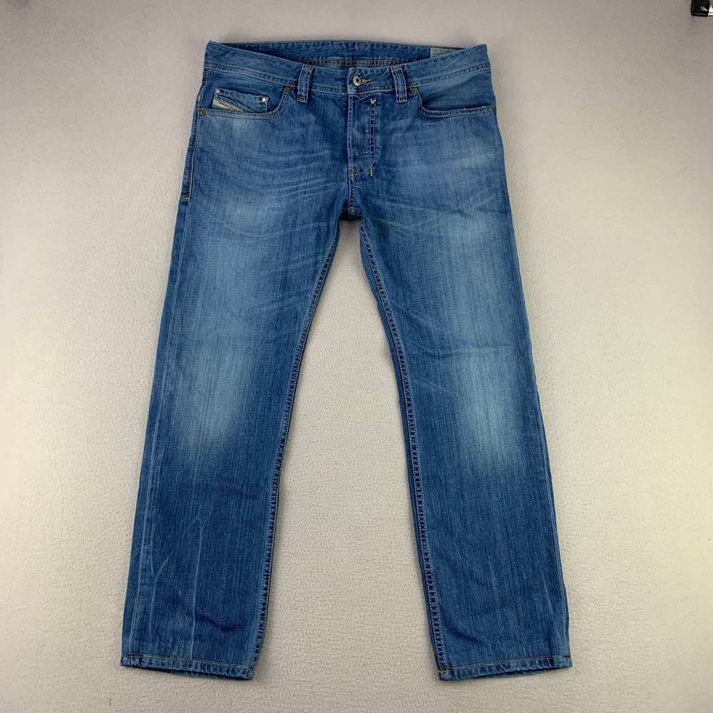 Diesel Safado Jeans Mens 34x32 Blue Wash Denim Faded Distressed Slim-Straight